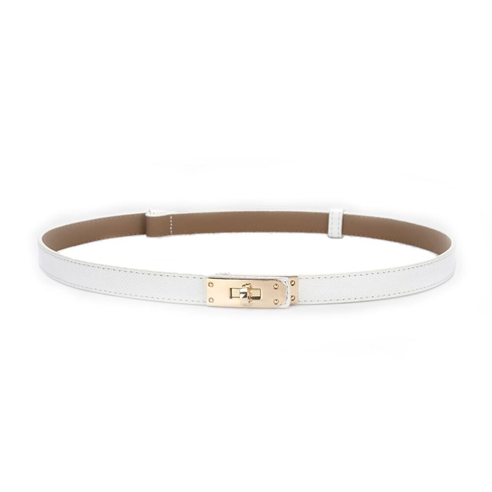 4714 Women's Skinny Leather Belt With Adjustable Golden Turn-lock Buckle
